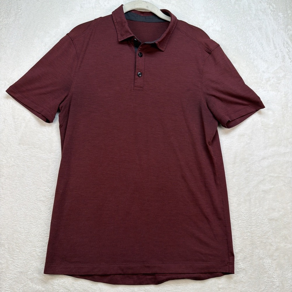 Lululemon Polo Shirt Mens Medium Burgundy Performance‎ Golf Casual Stretch